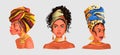 Set with Illustration of an African or latinos Girls Wearing Pretty Heads Scarves and Earrings. Used for print design