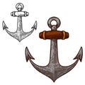 Set of illustration of anchor in engraving style. Design element for emblem, sign, poster, card, banner, flyer.