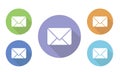 Set of illustration colorful circular icons mail on websites and forums and in e-shop button with envelope image on white