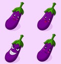 Set illustration cute eggplant character