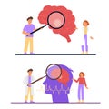 Set of illustration of a doctor and a patient examining a brain stroke in flat style