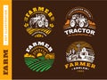 Set Illustration farm logo on dark background Royalty Free Stock Photo