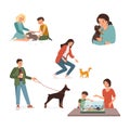 Set of illustration with happy pet owners Royalty Free Stock Photo