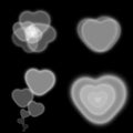 Set illustration of heart in x-rays, blur, black and white glow mask.