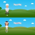 Set illustration man and woman golfer.