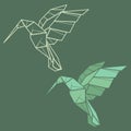 Set illustration paper origami of humming bird colibri. Royalty Free Stock Photo
