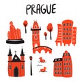 Set illustration of Prague attractions