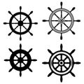 Set of Illustration of ship steering wheel in monochrome style. Design element for logo, label, sign, emblem, poster. Royalty Free Stock Photo