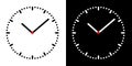 Set Illustration of simple clock face with black and white dial, minute and hour hand and red center, vector