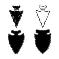 Set of Illustration of stone arrowhead. Design element for poster, card, banner, logo, emblem.
