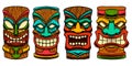 Set of Illustration of tiki idol. Design element for logo, label, sign, poster.