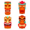 Set of Illustration of tiki idol in flat style. Design element for logo, label, sign, poster.