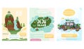 Set of illustrations about adventure to Jeju island concept poster. Layout of travel website