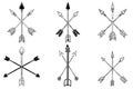 Set of illustrations of ancient crossed arrows of native americans in engraving style. Design element for poster, label Royalty Free Stock Photo