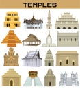 Set illustrations of architectural temples of different nations of the world