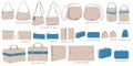 Set of illustrations of bags in pastel colors. Collection of luxury modern accessories.