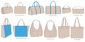 Set of illustrations of bags in pastel colors. Collection of luxury modern accessories