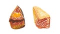 Set of illustrations of baked goods drawn with wax crayons in a children`s style.Collection of images of Sweet food