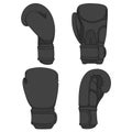 Set of illustrations with black boxing gloves. Isolated colorful vector objects.