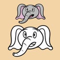 A set of illustrations for a coloring book. Surprised little elephant, cartoon elephant emotions, vector