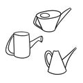 A set of illustrations for coloring books, cartoon watering cans for watering plants, housework and gardening. Vector