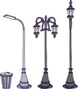 A set of illustrations of columns with an outline. Iron pole, lighting, trash can, ready for eps use. For your design