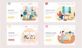 Set of illustrations about communication of colleagues during break. Website landing page template