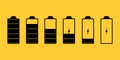Set of illustrations comparing full and low battery. Black and Yellow color. Vector icon. Royalty Free Stock Photo