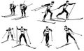 Set of illustrations of competitions on cross-country skiing.