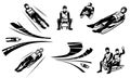 Set of illustrations of competitions in Luge sledging. Royalty Free Stock Photo