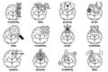 Set of illustrations in the concept of brain and things in line art style Royalty Free Stock Photo