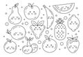 A set of illustrations of cute kawaii fruits. Children\'s drawing.