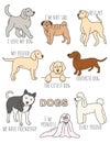 Set of illustrations with dogs and inscriptions Royalty Free Stock Photo