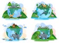 Set of illustrations about Earth habitats, plants and wildlife on planet. World animal day banner
