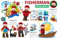 A set of illustrations and elements for creating infographics on the theme of the sea and fishery Royalty Free Stock Photo
