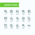 Set of illustrations fine line icons of analysis, search of information. 32x32 pixel perfect