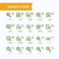 Set of illustrations fine line icons of analysis, search of information. 32x32 and 16x16 pixel perfect