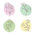 A set of illustrations with flowers and plants. Branches with leaves and abstract colored circles. Logo of cosmetics. Royalty Free Stock Photo
