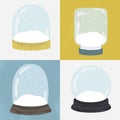 Set of 4 illustrations with hand drawn snow globe.