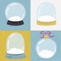 Set of 4 illustrations with hand drawn snow globe.