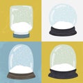 Set of 4 illustrations with hand drawn snow globe.