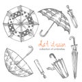 Set of illustrations of hand-drawn umbrellas.