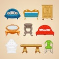 Set of illustrations of home furnishings on a