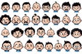 A set of illustrations of icons of different emotions on the face of a small baby, highlighted on a white background