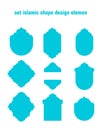 Set Illustrations of Islamic Shapes in blue. Badge Islam silhouettes are