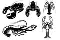 Set of Illustrations of lobster, crawfish in monochrome style. Design element for logo, label, sign, emblem, poster