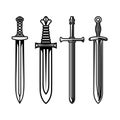 Set of illustrations of medieval swords. Design element for poster, card, banner,emblem, sign. Royalty Free Stock Photo