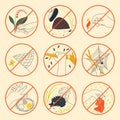 A set of illustrations in minimalistic style about a rules of conduct in the wild