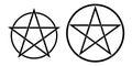 Set illustrations of a pentagram, a five-pointed star in a circle. Satanism or astrology sign, isolated on white background, Royalty Free Stock Photo