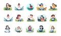 Set of illustrations of people working in the office